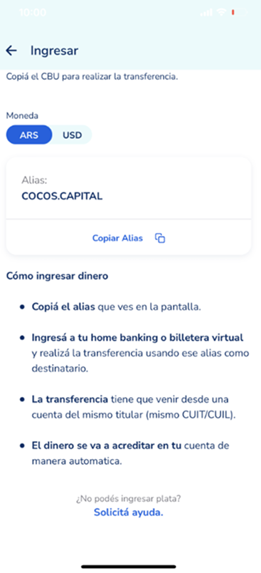 Depositar original — Mobile · Cocos Capital