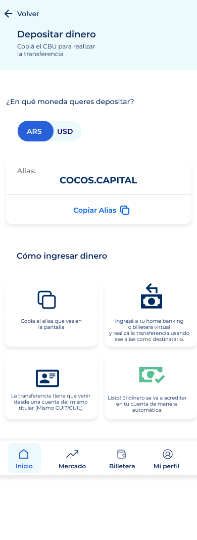 Depositar rediseñado — Mobile · Cocos Capital