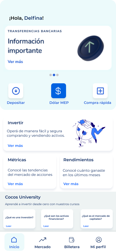 Inicio rediseñado — Mobile · Cocos Capital